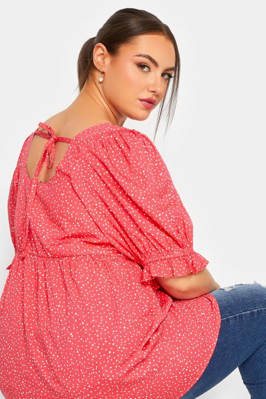 YOURS Plus Size Pink Spot Print Puff Sleeve Top | Yours Clothing 4