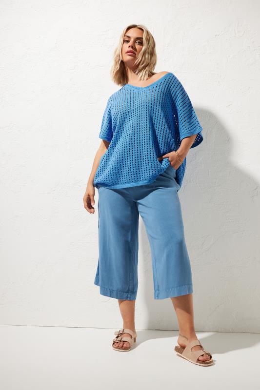 YOURS Plus Size Blue Chambray Culottes | Yours Clothing 1