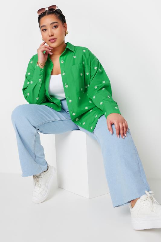 LIMITED COLLECTION Plus Size Green Embroidered Daisy Shirt | Yours Clothing 3