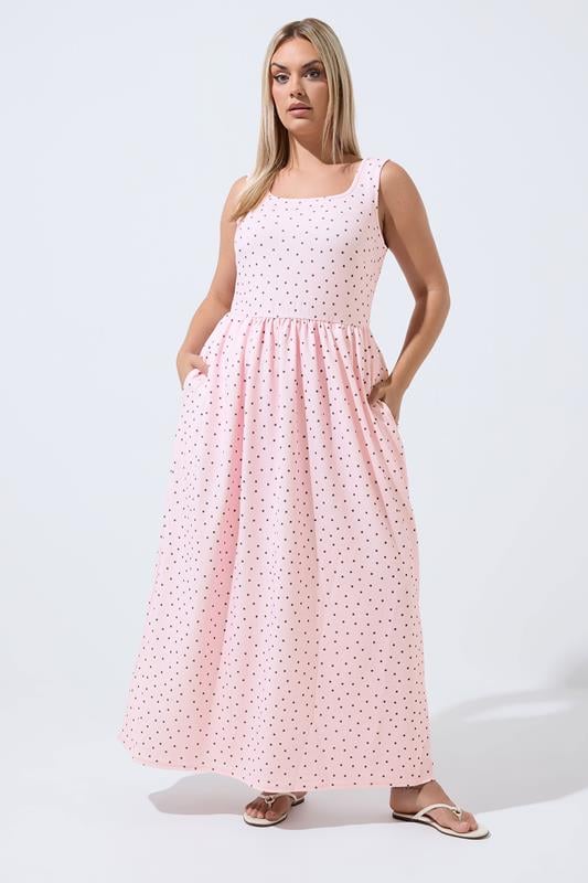 LIMITED COLLECTION Plus Size Pink Polka Dot Maxi Dress | Yours Clothing 1
