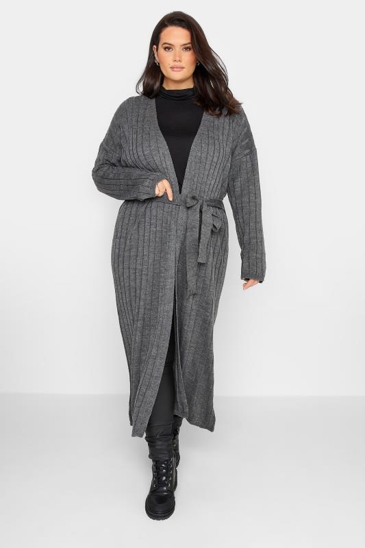 LTS Tall Women's Grey Marl Belted Knitted Maxi Cardigan | Long Tall Sally 1