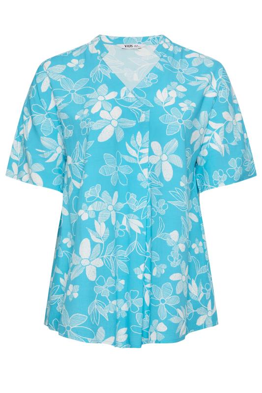 YOURS Plus Size Aqua Blue Floral Print Pleat Front Blouse | Yours Clothing 5
