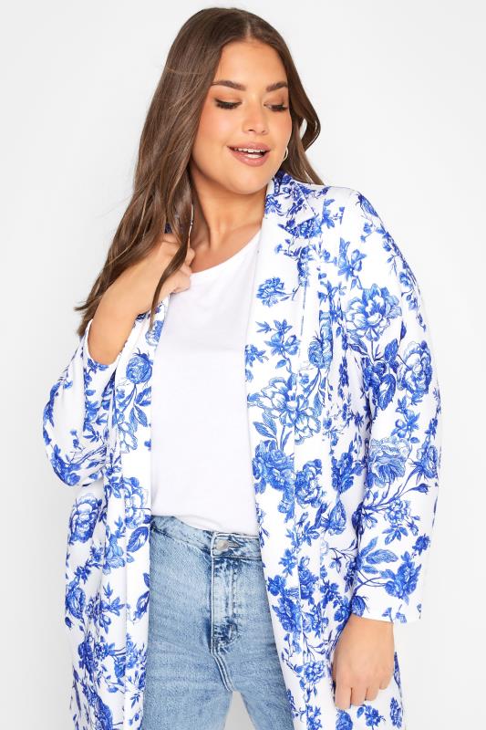 YOURS Curve Plus Size White & Blue Floral Print Blazer | Yours Clothing 4