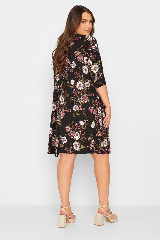 Plus Size Black Floral Print Drape Pocket Dress | Yours Clothing 3