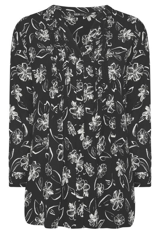 YOURS Plus Size Black Pintuck Floral Print Shirt | Yours Clothing 5