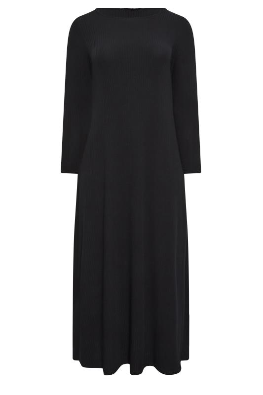 YOURS Curve Plus Size Black Ribbed Maxi Swing Dress | Yours Clothing  6