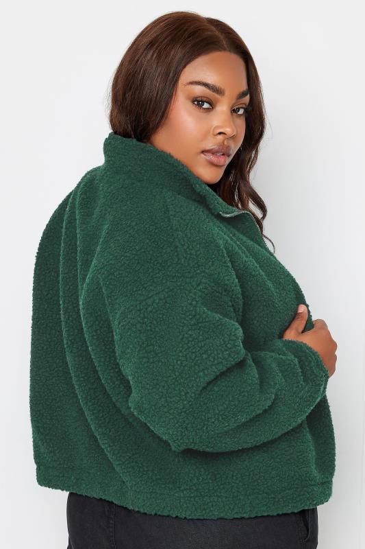 YOURS Plus Size Forest Green Cropped Zip Through Teddy Fleece | Yours Clothing 5