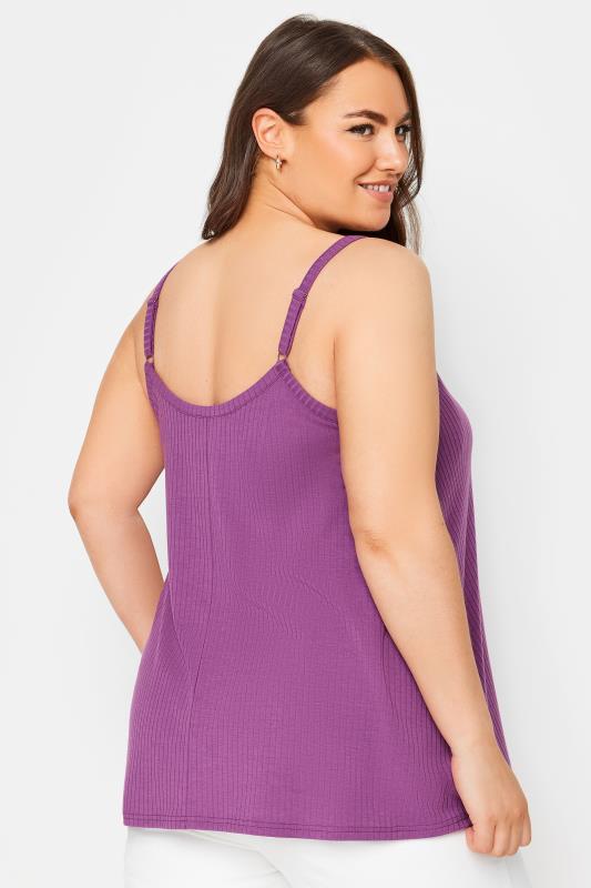 YOURS Plus Size Purple Ribbed Swing Cami Top | Yours Clothing 3