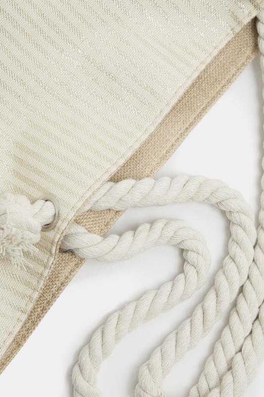 Brown & Gold Striped Rope Tote Bag | Yours Clothing 7