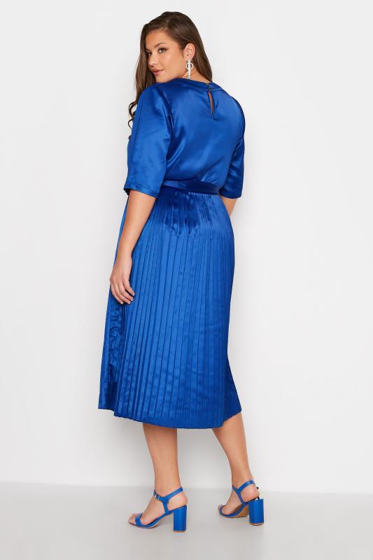 YOURS LONDON Plus Size Blue Satin Pleated Wrap Dress | Yours Clothing 3