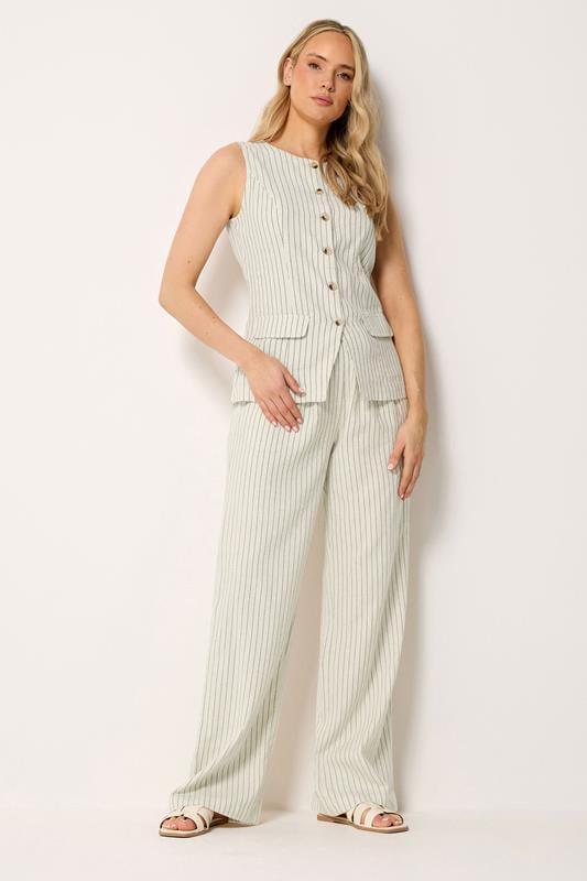  LTS Tall conjunto de chaleco y pantalones de pernera ancha en blanco marfil con diseño de rayas