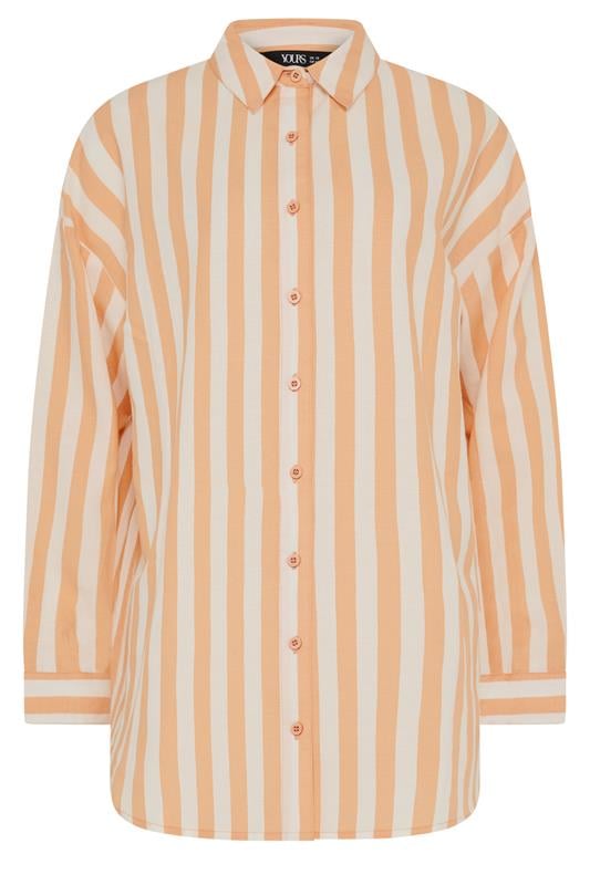 YOURS Plus Size Orange Stripe Linen Long Sleeve Shirt | Yours Clothing 6