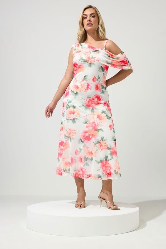  YOURS LONDON vestido blanco floral con hombros drapeados