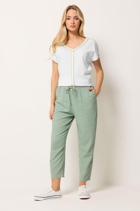 M&Co Sage Green Linen Cropped Trousers | M&Co 1