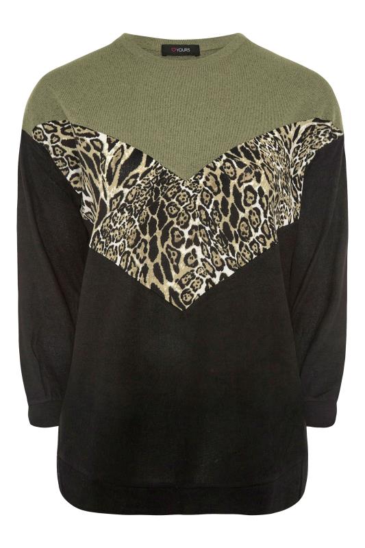 Plus Size Curve Black Leopard Print Colour Block Knitted Top | Yours Clothing 5