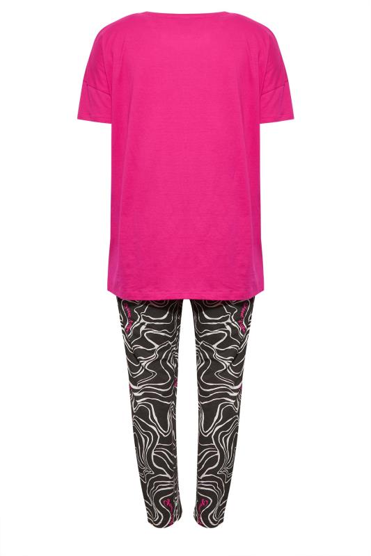 Plus Size Pink & Black 'Good Vibes Only' Slogan Pyjama Set | Yours Clothing 7