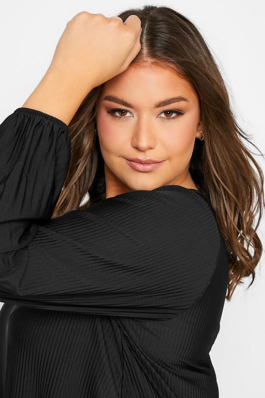 Curve Plus Size Black Long Sleeve Pleated Swing Top | Yours Clothing 4