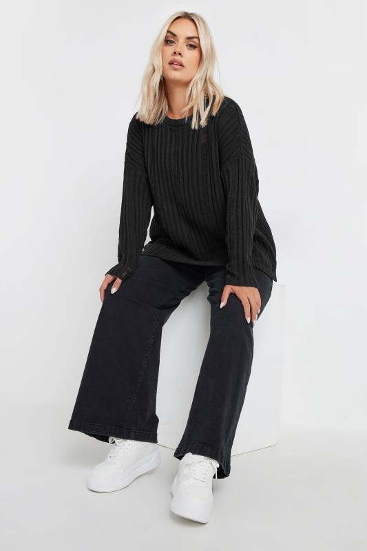 LIMITED COLLECTION Plus Size Black Ladder Stitch Knitted Jumper | Yours Clothing 3