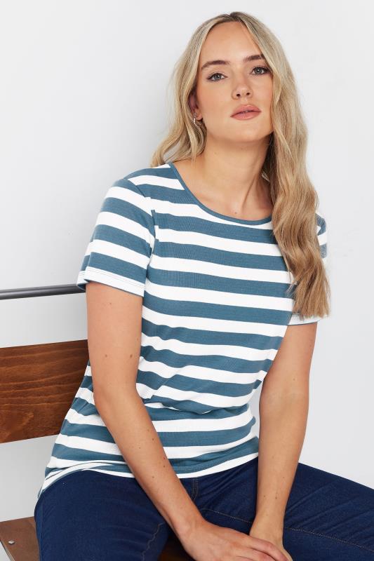 LTS Tall Blue Short Sleeve Striped Top | Long Tall Sally 1