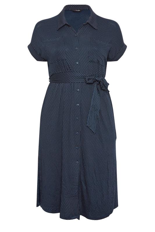 YOURS Curve Plus Size Navy Blue Polka Dot Split Hem Shirt Dress | Yours Clothing  6