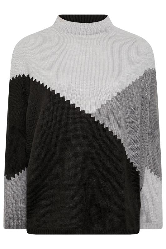 Plus Size Black & Grey Colour Block Oversized Knitted Jumper | Yours Clothing 6