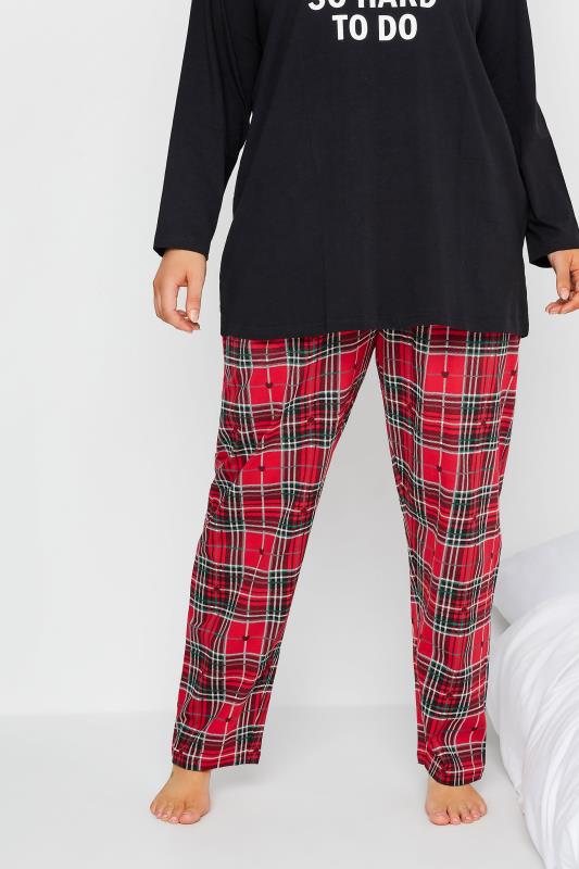 Curve Plus Size Red Tartan Heart Wide Leg Pyjama Bottoms | Yours Clothing 1