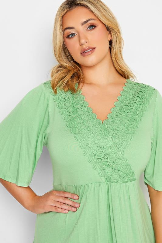 YOURS Plus Size Curve Green Crochet Detail Peplum Tunic Top | Yours Clothing  4