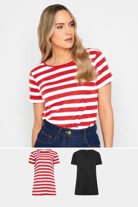 LTS Tall Womens 2 PACK Red & Black Stripe Short Sleeve T-Shirts | Long Tall Sally 1