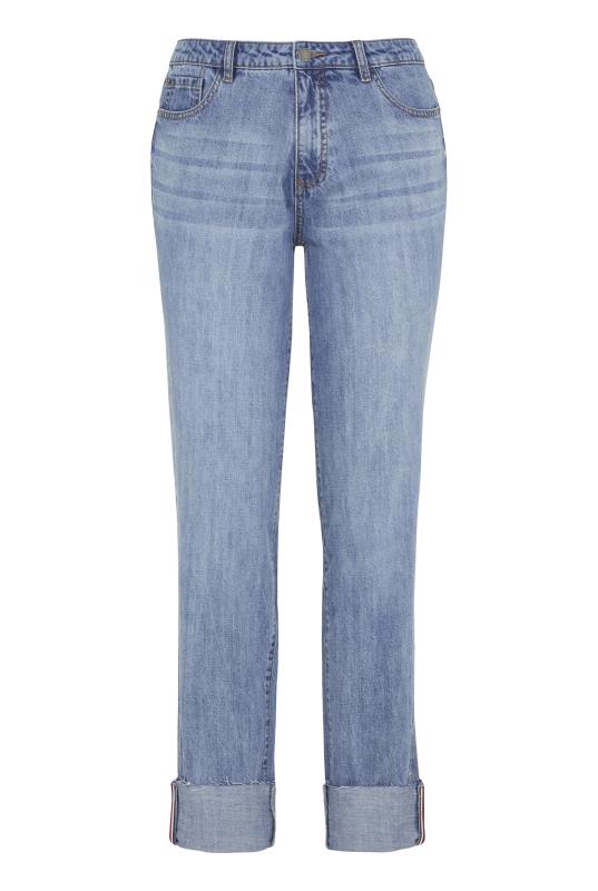 Blue Straight Leg Turn Up Hem Jeans 