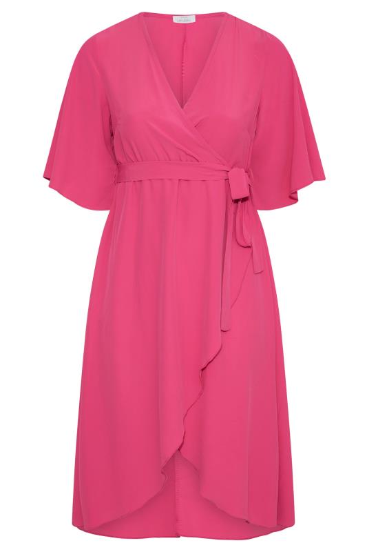 YOURS LONDON Plus Size Hot Pink Midi Wrap Dress | Yours Clothing 6
