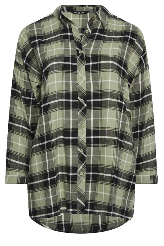 YOURS Plus Size Khaki Green Check Print Oversized Shirt | Yours Clothing 6