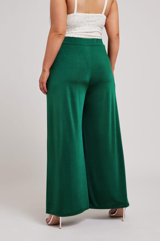 YOURS LONDON Plus Size Emerald Green Slinky Wide Leg Trousers | Yours Clothing 3