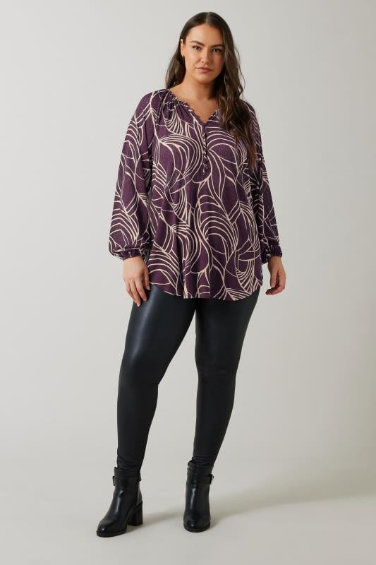 EVANS Plus Size Purple Linear Print Long Sleeve Blouse | Evans 2