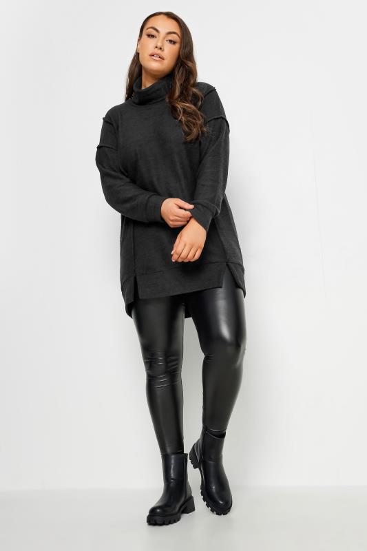 YOURS Plus Size Black Soft Touch Turtleneck Sweatshirt | Yours Clothing 3