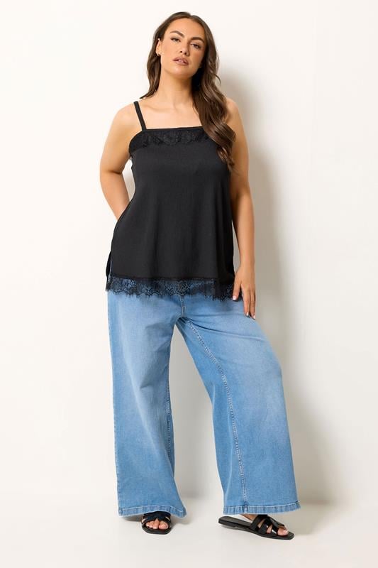 YOURS Plus Size Black Lace Detail Vest Top | Yours Clothing 1