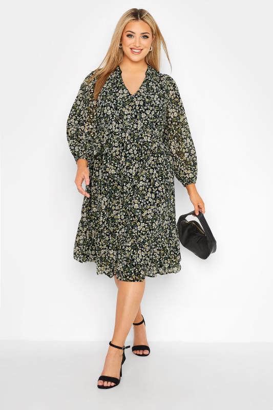 YOURS LONDON Plus Size Black Ditsy Print Smock Dress | Yours Clothing  2