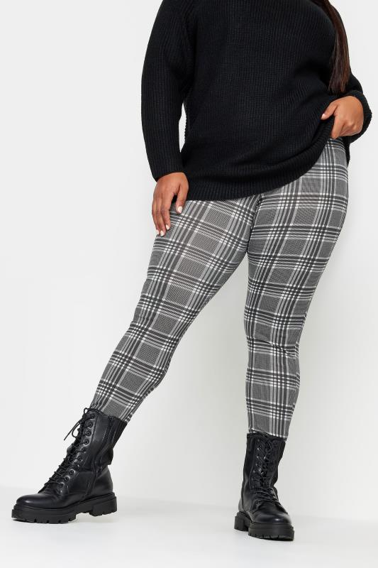 YOURS Plus Size Black Check Print Leggings | Yours Clothing 1