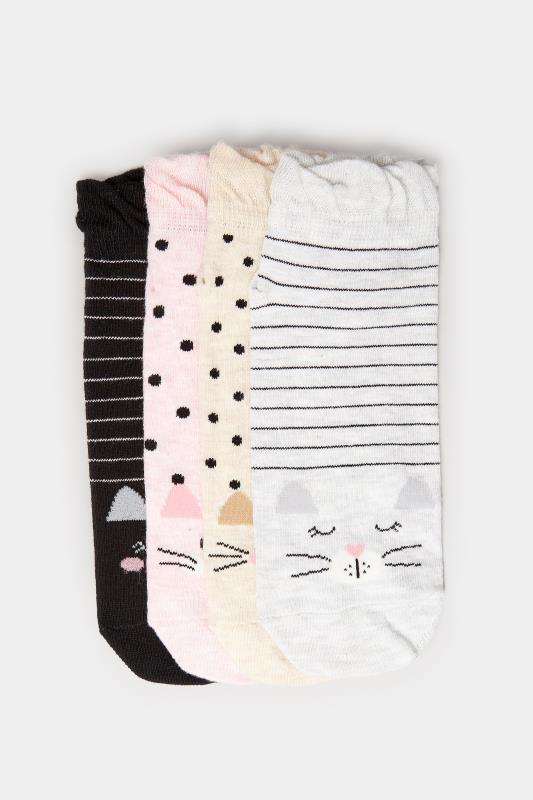YOURS Curve 4 PACK Cat Print Trainer Socks | Yours Clothing  4