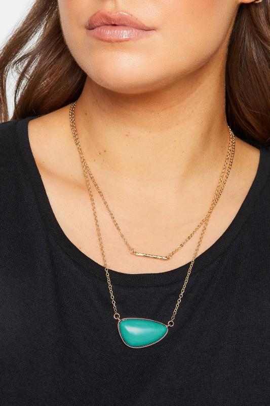 Gold & Blue Double Layer Stone Necklace | Yours Clothing  1