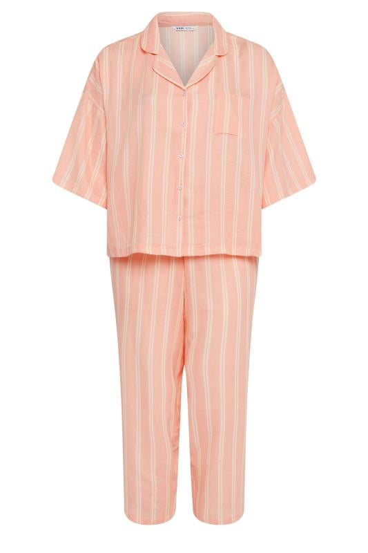 YOURS Plus Size Orange Stripe Print Pyjama Set | Yours Clothing 5