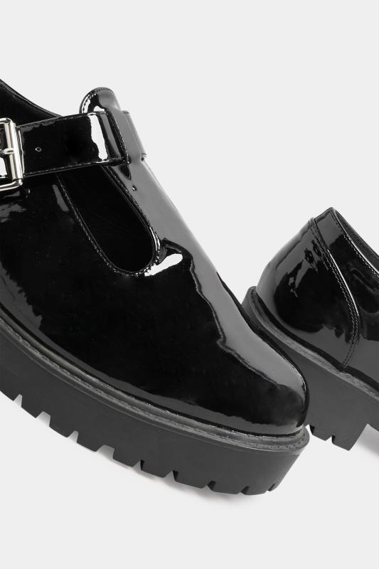 Black Patent Chunky T Bar Loafers In Extra Wide EEE Fit 5