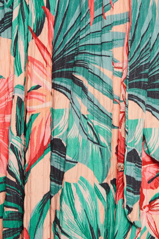 YOURS Curve Green & Peach Tropical Floral Print Wrap Dress | Yours Clothing 5