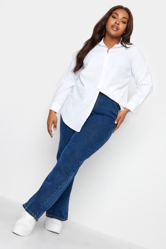 YOURS Plus Size White Long Sleeve Ruched Shirt | Yours Clothing 2