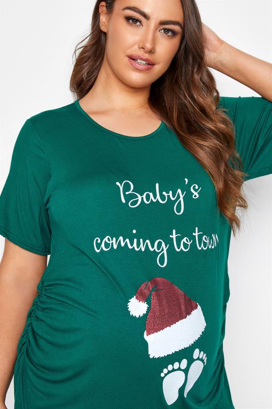 BUMP IT UP MATERNITY Green 'Baby's Coming To Town' Glitter Christmas T-Shirt_D.jpg