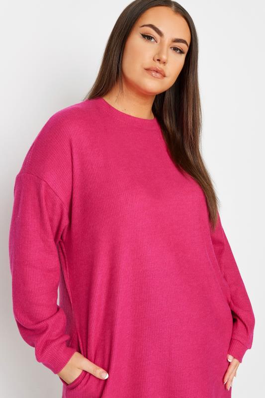 YOURS Plus Size Pink Ribbed Soft Touch Jumper Dress | Yours Clothing 4