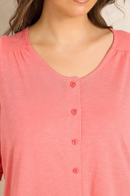 EVANS Plus Size Coral Pink Short Sleeve Cotton Top | Evans 4