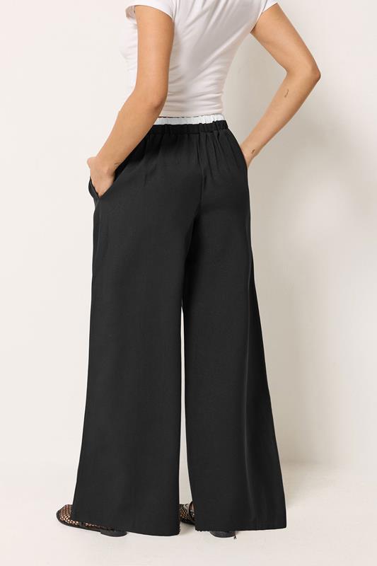 PixieGirl Petite Women's Black Contrast Pintuck Wide Leg Trousers | PixieGirl 2