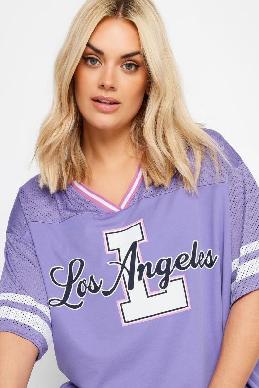 Plus Size  YOURS Curve Purple 'Los Angeles' Slogan Varsity T-Shirt