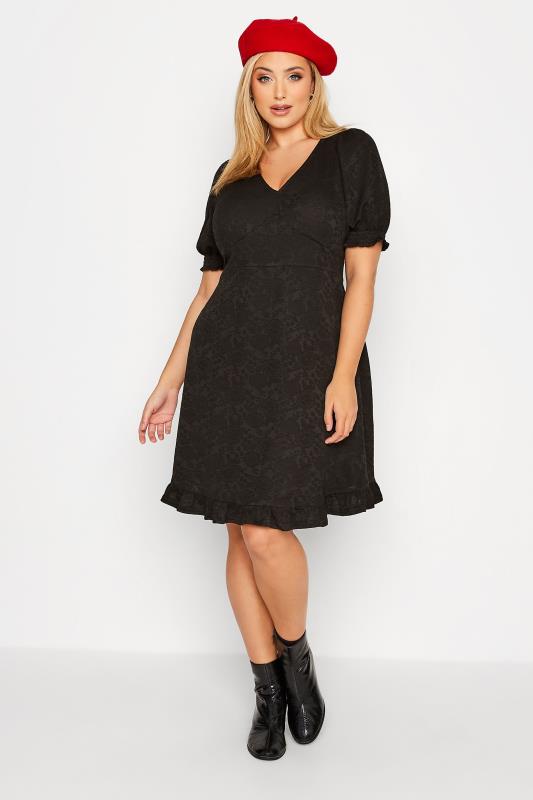 Plus Size Curve Black Floral V-Neck Mini Dress | Yours Clothing 5
