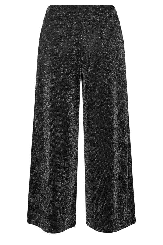 Plus Size Black Glitter Wide Leg Trousers | Yours Clothing 7